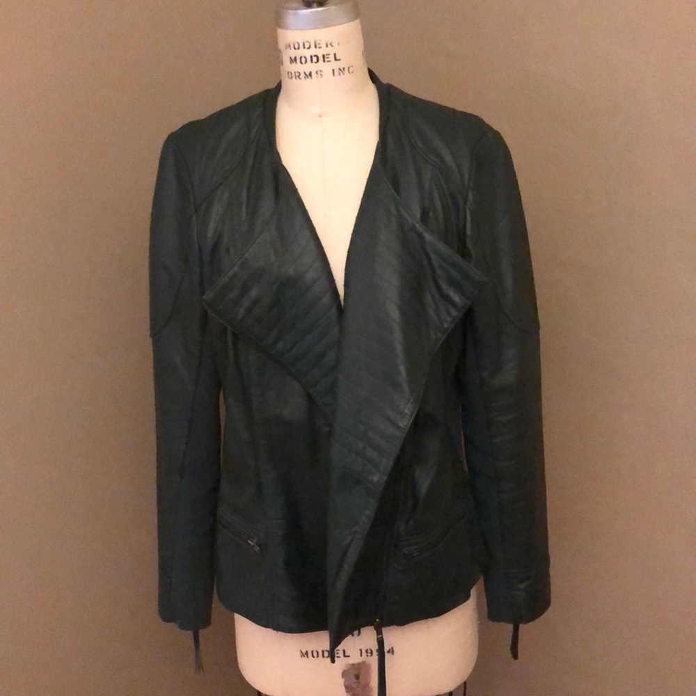 Sejour dark green leather shell jacket size 14W.
